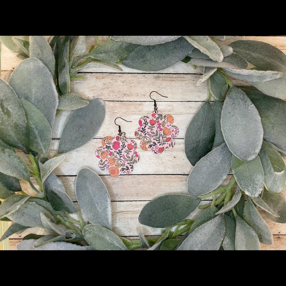 Flower cut Faux Leather Earrings